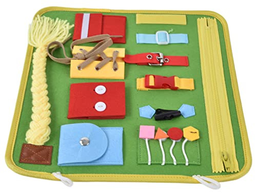 Wakects Pedagogisk Sensorisk Bräda Filt Baby Activity Board Mjuk Ullstickad Montessorileksak med Spännen Blixtlåsknappar Frukt Lärande Motoriska Färdigheter för Småbarn 18M Till 6Y (B)