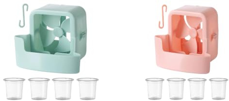 JORCEDI Portable Fan Ice Box Hanging Cooling Ice Box with 8 Reusable Ice Cups 2 PCS Cooling Fan Accessory for Desk Office, Balcony, Camping and Outdoor Use (Green & Pink 2pcs)
