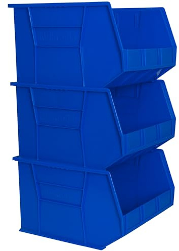 Akro-Mils 30270 AkroBins Plastic Storage Bins, Space-Saving Stackable Bins for Garage, Pantry, Craft Organization, 18 x 16 x 11, Blue, 3-Pack