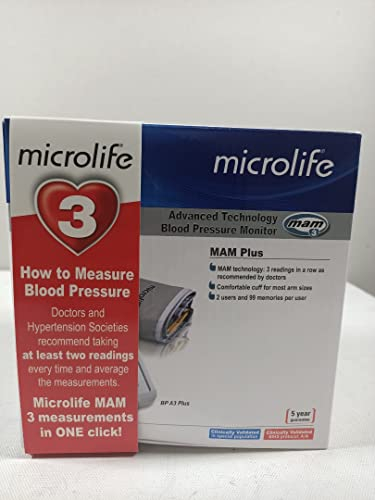 Microlife BP A3 Plus Upper Arm Blood Pressure Monitor | BIHS A/A Validated for Clinical Accuracy | MAM 3-Reading Average & Pulse Arrhythmia Detection | 2 User Memory | Includes M-L Cuff (22-42cm)