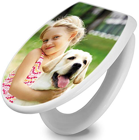 banjado Toilettendeckel mit Absenkautomatik 44,5x37cm / WC Brille Soft Close/hygienischer Toilettendeckel/Klodeckel Duroplast Edelstahl Scharniere einfache Montage/Motiv Wunschmotiv