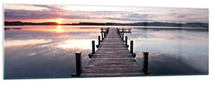Quadro su Vetro 160x50cm Stampe da Parete in Vetro Ponte pedonale Lago Tramonto sera Grandi XXL Decorazione Murale Camera da Letto 1 pezzo Quadri Moderni Soggiorno Immagini Wall Art GAB160x50-2635