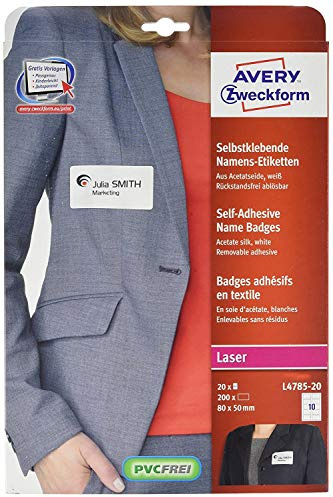 Avery ZWECKFORM 3 Packungen mit je 200 Klebeetiketten aus Stoff, weiß, 5 x 8 cm