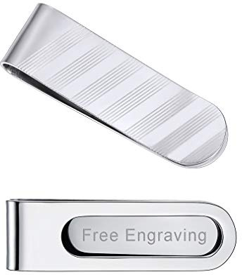 FaithHeart Silber Diagonale Streifen Geldklammern aus 316L Edelstahl Herren Streifen Geldklammer mit Wunsch Gravur
