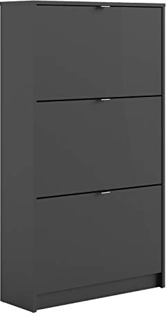 Schuhschrank mit drei Türen mit doppelter Tiefe, Farbe schwarz, 70,3 x 123,6 x 24,05 cm