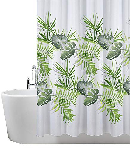 ANSIO Rideau de Douche résistant à la moisissure 180 x 180 cm (71 x 71 Pouces) | 100% Polyester - Motif Feuilles - Vert Palmier
