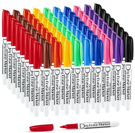 Volcanics Dry Erase Marker, geruchsarm, feine Whiteboard-Marker, dünn, Box mit 80 Stück, 10 Farben