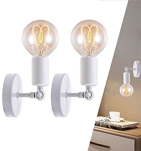 Moderne Applique Murale Métal Blanc Simple E27 Porte-lampe de Couloir Murale Applique Bougeoir Mural Lampe de mur pour Chambre Étude, 2 Pièces