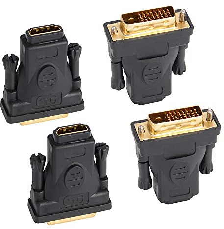 J&D Adattatore da HDMI a DVI, 4-Pack Placcato Oro DVI (DVI-D) Maschio su HDMI Femmina Adattatore Convertitore, Bidirezionale Supporto 3D 4K Arc Ethernet