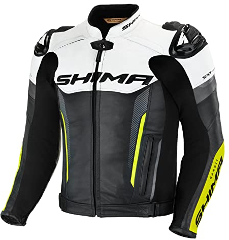 SHIMA BANDIT Motorradjacke Herren -Sport Biker Lederjacke Männer Belüftet Sommer mit Schulter Schleifers, Schulter, Ellbogen und Rückenprotektoren, Verstärkte Doppelnähte (Fluo, 46)