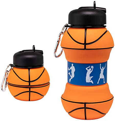 Maccabi Art Clip-On Collapsible BPA-Free Silicone Basketball Water Bottle for Kids, 18 Oz. Size