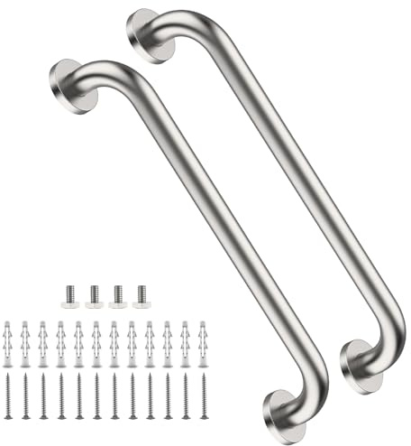 2 Pack 16 Inch Shower Grab Bar Satin Brushed Nickel, ZUEXT Stainless Steel Safety Grab Bar Handle, Bathroom Balance Bar, Safety Hand Rail Support - Handicap, Elderly, Injury, Senior Assist Bath Handle
