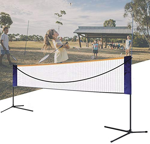 APOE Badminton Netz mit Ständer, Volleyball Netz für Garten, Tragbares Badminton-Set 5m/6m, Höhe und Breite Einstellbar, Gut auf- und Abzubauen