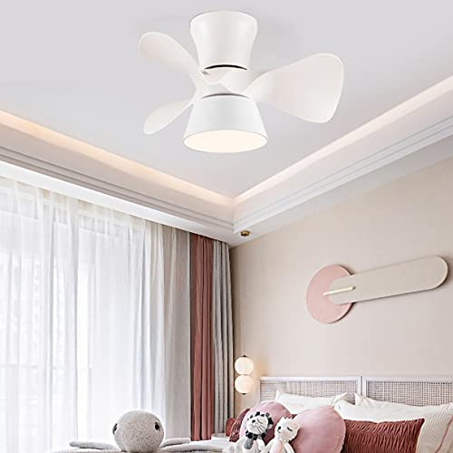 Reversible Lamparas Ventilador De Techo Infantil Moderno Dormitorio LED Regulable, Ventilador Con Luz, Temporizador y Mando Pequeño Silencioso Sala,Blanco