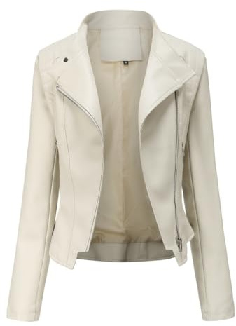 YYNUDA Giacca da donna in pelle con chiusura lampo, antivento, colletto alto, giacca da motociclista per primavera e autunno