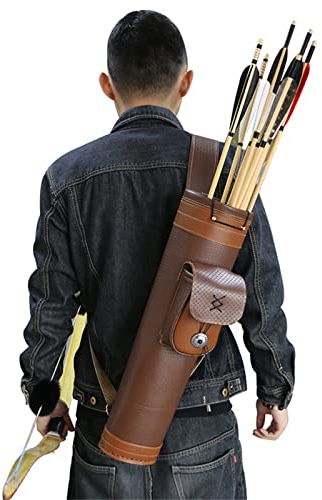 HCCTOZZ Traditioneller Schulter-Rückenköcher, Bogenleder, Pfeilhalter mit großer Tasche, handgefertigte Riemen, Gürteltasche, Bogenköcher und Köcher für Compoundbogen