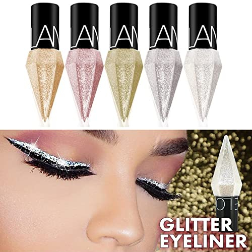 5 colori Liquid Glitter Shiny Eye Liner High Pigment Shimmer Sparkling Silver Metallic Eyeliner Colorato Perlescente Trucco per occhi a lunga durata