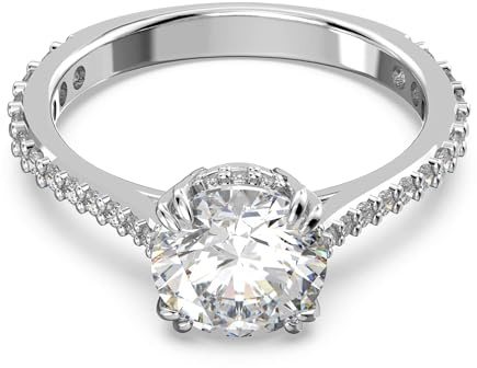 Swarovski Stilla Cocktailring, Rhodinierter Damenring mit Strahlenden Swarovski Kristallen