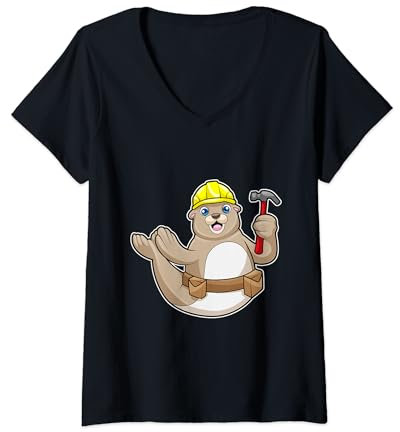 Damen Seehund Zimmermann Hammer Handwerk T-Shirt mit V-Ausschnitt