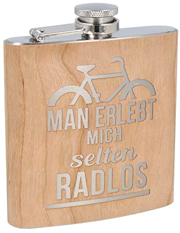 Spruchreif | Gravierter Edelstahl Flachmann | Holz Flachmann mit Gravur Fahrrad | Alkohol Flachmann | Outdoor Geschenk | Radsport | Geschenk für Radfahrer und Mountainbiker