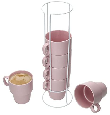 MamboCat Stata Lot de 6 tasses à café roses empilables en porcelaine I 250 ml I anse pour café, thé, cacao, cappuccino et latte macchiato