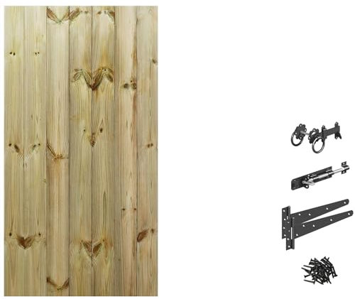 Made to Measure 5ft Wooden Garden Gate, Ring Latch Fixing Kit, Custom T&G Semi-Braced Flat Top Treated Timber Door for Outdoor Pathway Home Access, MAX 150cm High x MAX 75cm Wide