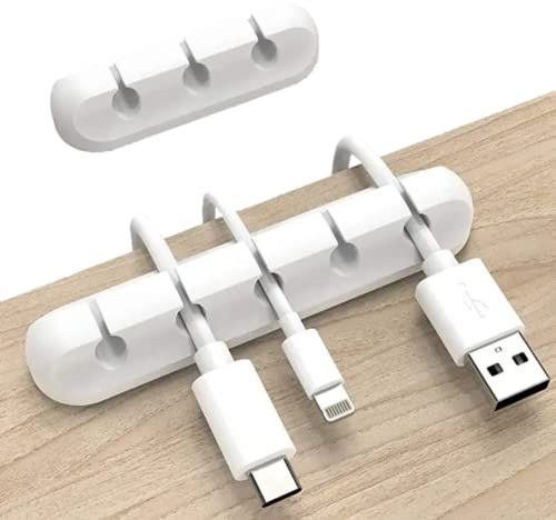 Organizador de cables escritorio blanco adhesivo 2023 - Kit Sujetacables para cables de mesa o superficie plana de Silicona - Clips adhesivos para cables USB, PC, auriculares, cargadores (3pcs de 3)