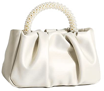 Beatfull Abend-Geldbörse für Damen, kleine Perlen, weiches Leder, gerüschte Tasche, Hochzeit, Braut, Clutch, Party, Abschlussball, Crossbody-Börse, Weiss/opulenter Garten