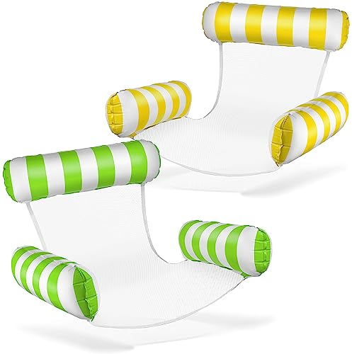 Balinco Luftmatratze Pool, Aufblasbarer Sessel, Wasserstuhl mit Rückenlehne und Armlehnen, Schwimmsitz, Poolsitz, Sonnenstuhl, Wasser Relaxstuhl (Grün/Weiß + Gelb/Weiß)