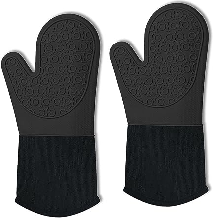 Silicone Oven Gloves, 14.6 Inch Extra Long Silicone Oven Mitts, Extra Heat Resistant, Heavy Duty Oven Gloves for Kitchen & BBQ, Long Cuff Gauntlet Durable, Heat Resistant Oven Gloves