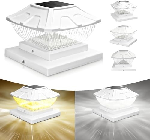 Solar Post Cap Lights, 4 Pack 2 Color Modes Outdoor Solar Powered Deck Vinyl Fence Post Cap Lights for Deck, 1000mAh Battery, Waterproof, Unique Design for 4x4 PVC/Vinyl Posts 6x6 Wood Wooden Post