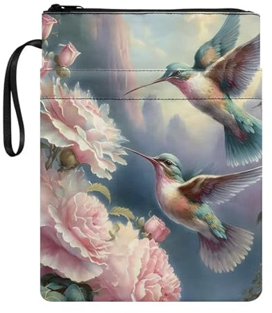 Poceacles Kolibri Pfingstrosen Buchhüllen für Hardcover-Bücher Buchhülle für Taschenbuch Polyester Leichter Buchschutzeinband Buchsocke