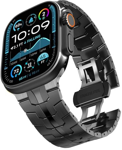 KADES Titanarmband Kompatibel mit Apple Watch Armband 49mm 46mm 45mm 44mm 42mm,Herren Damen Titan Metall Gliederarmband Ersatzarmband für iWatch Ultra 3 2 1,Series 11 10 9 8 7 6 5 4 3 2 1 SE,Schwarz
