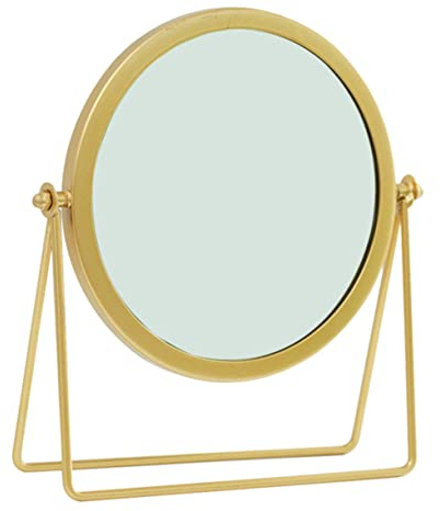 Housoutil Runder Kosmetikspiegel für Tisch, Goldfarben, Metall Glas