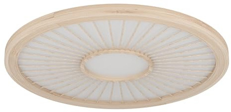 EGLO LED Deckenlampe Dehesa, dimmbare Deckenleuchte, Aufbauleuchte für Schlafzimmer, Flur und Wohnzimmer, Wohnzimmerlampe aus Bambus und Kunststoff in Weiß, warmweiß, Ø 61 cm