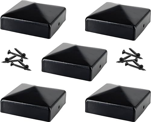 IRONTITE® Lot de 5 capuchons de poteau de clôture en métal pour poteaux de clôture carrés de 75 mm Protégez vos poteaux avec cette protection de poteau de clôture pyramidale (noir)