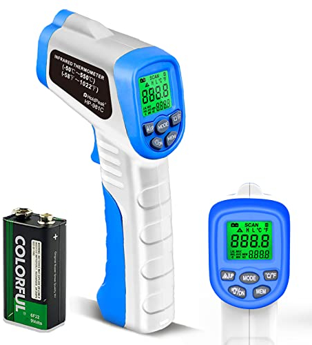 Infrarot-Thermometer H HOLDPEAK Digital, Infrarot-Thermometer, berührungslos, Laser-Thermometer, -58 ℉ ~ 1022 ℉, Emissionsgrad verstellbar, für Küche/Grill, Warnung bei hohen und niedrigen