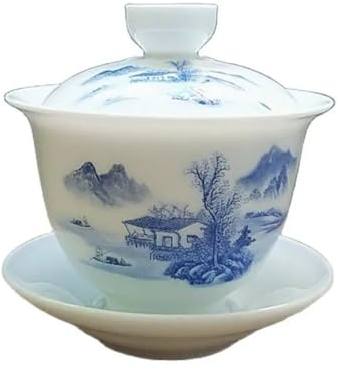 La Cina copre la ciotola, la ciotola del tè, Set da tè, bollitore for tè, set da tè Gaiwan, tazze da tè Kung Fu, zuppiera da tè in porcellana cinese blu e bianca da 160 ml, tazza da tè in ceramica fat