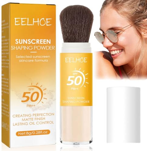 Mineral SPF 50 Powder Sunscreen Brush for Face and Scalp - Naturally Controlled Oily Matte Sun Protection