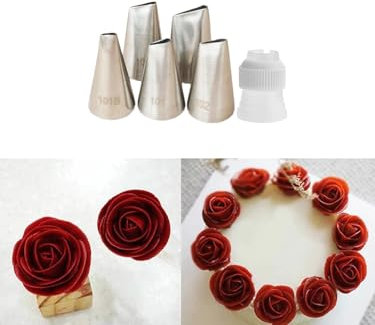 Petal Piping Tips Set with Coupler,101s,101,102,103,104 Rose Icing Flower Tip for Small Roses,Petals,Ruffles,Bows,Pansies& Standard Coupler for Switching