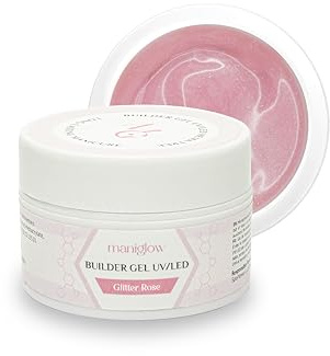 Maniglow Aufbaugel für Gelnägel Glitter Rose - Für Verlängerung und Verstärkung - TPO-&HEMA-frei - Einfach anzuwendendes Nagelgel UV LED - Gel Nägel Farben Auswahl - Builder Gel Nägel - Sicher - 15ml