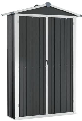 Casetta da Giardino, Casetta per Attrezzi Antracite, 116x45x175 cm, Porte a Doppio Battente, Capanno per Attrezzi da Giardino in Acciaio Zincato, con Scaffali, per Attrezzi da Giardino, 46303