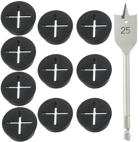 EPLZON Passacavo in Silicone, 25 mm Passacavo in Silicone, Rotondi Passacavi Scrivania per Scrivania, Computer Desktop, Mobili, Nero con 1 Trapano 25mm(10 Pezzi)