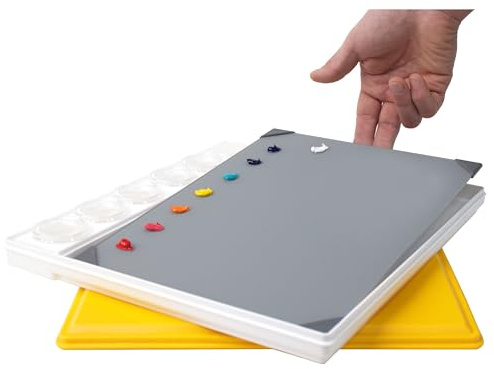 New Wave POSH Glass Artist Palette & Masterson Sta-Wet Painter’s Pal 9x12 Set - Tempered Glass Palette for Painting & Sta-Wet Palette to Keep Paint Fresh - Made in USA (Grey)