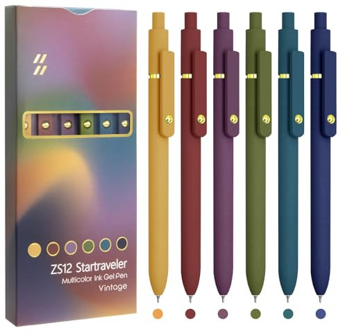 UIXJODO Colorful Pens, 6 Pcs Fine Point Smooth Writing Gel Pens, 0.5mm Colored Ink for Journaling Note Taking, Office School Supplies Gifts for Women (Gold Vintage)