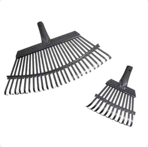 Galaflor - 2X Laubrechen Metall - Set Laubbesen mit Stahlstiel 163cm | Verstellbarer Gartenrechen, 11 & 25 Zinken, 21 & 47 cm Arbeitsbreite, gummierter Griff, 5-teiliger Stiel, stabil & handlich