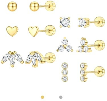 Chriscoco Gold Set 14K Vergoldet Damen Ohrringe - Hypoallergene Chirurgenstahl Ohrstecker für Helix und Tragus Piercing