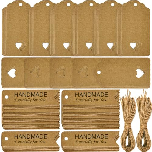 Braune Geschenkanhänger, Kraftpapier, hohles Herz, braune Papieranhänger mit Schnur, handgefertigte Geschenkanhänger für Valentinstag, Hochzeit, Weihnachten, Erntedankfest, Geschenk, DIY, 100 Stück