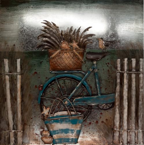 Handgefertigtes Metallbild Muschel Fahrrad ca. 97x97 cm Kunst Bild 3D-Optik Wandbild