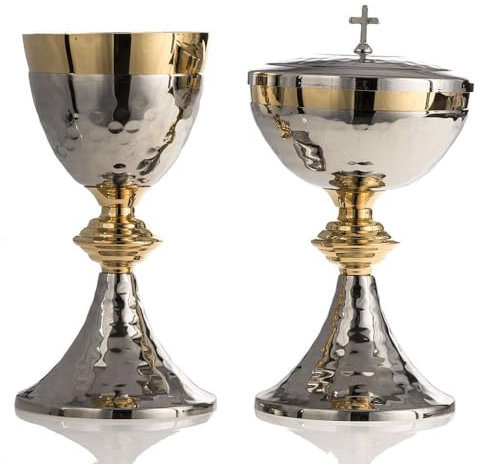 Holyart Calices Ciboires Patènes en métal: Calice et ciboire bicolore martelés argent, Calice